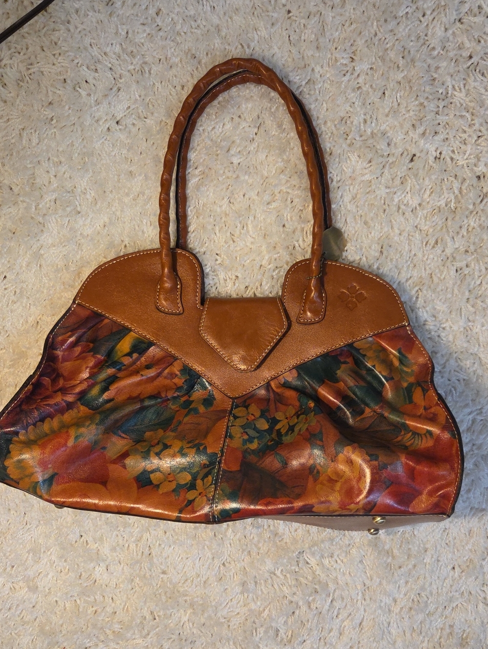 Patricia Nash Brown Floral Leather Tote